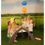 Masuta Picnic Copii cu Bancute Kylo din lemn - Masa Gradina pentru activitati cu umbrela Axi Alb Gri